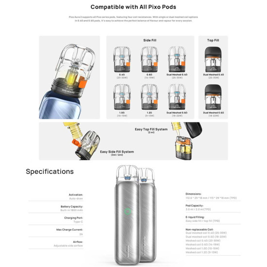 Aspire Pixo Aura 2 Pod Kit Carbon Black