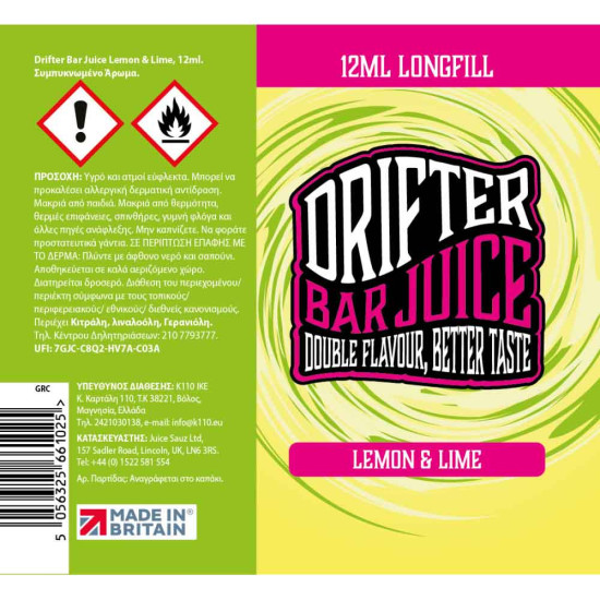 Drifter Bar Juice Lemon and Lime 12ml/60ml