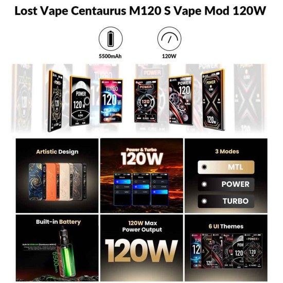 Lost Vape Centaurus M120 S Mod 120W 5500mAh Destiny Black