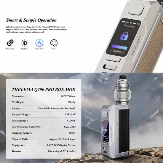 Lost Vape Thelema Q200 Pro 200W Box Mod Dark Guardian