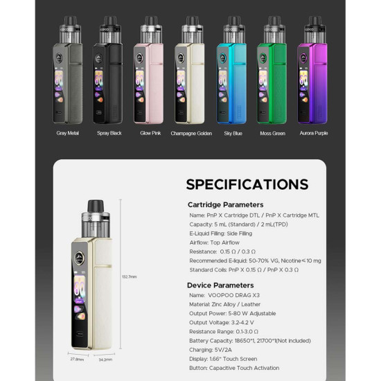 VooPoo Drag X3 Pod Kit 80W 5ml Spray Black